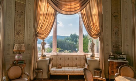 Sea view from plush chateau salon