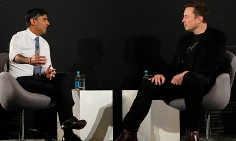 Britain's Prime Minister Rishi Sunak attends an in-conversation event with Tesla and SpaceX's CEO Elon Musk in London on 2 November.