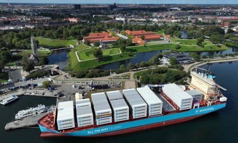 The world’s first methanol-enabled container vessel called “Laura Maersk” of A.P. Moller-Maersk after its namegiving ceremony in Copenhagen.