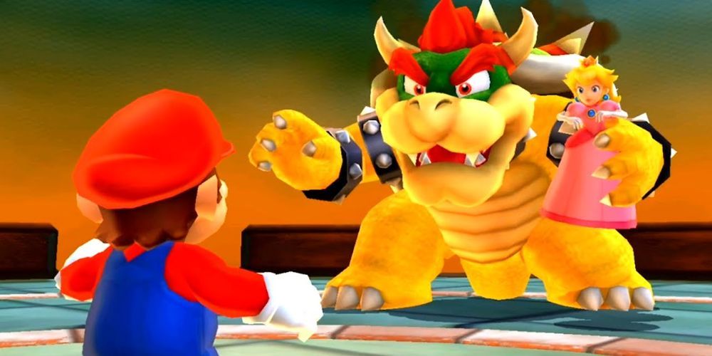 Mario battling Bowser to save Princess Peach