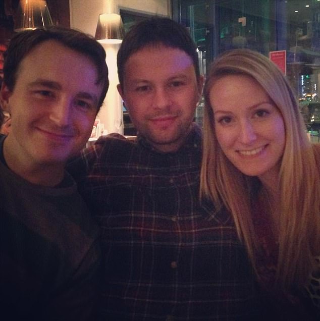 Mr Collins (pictured centre) with school friend Ted (left) and Aimee Collins (right)
