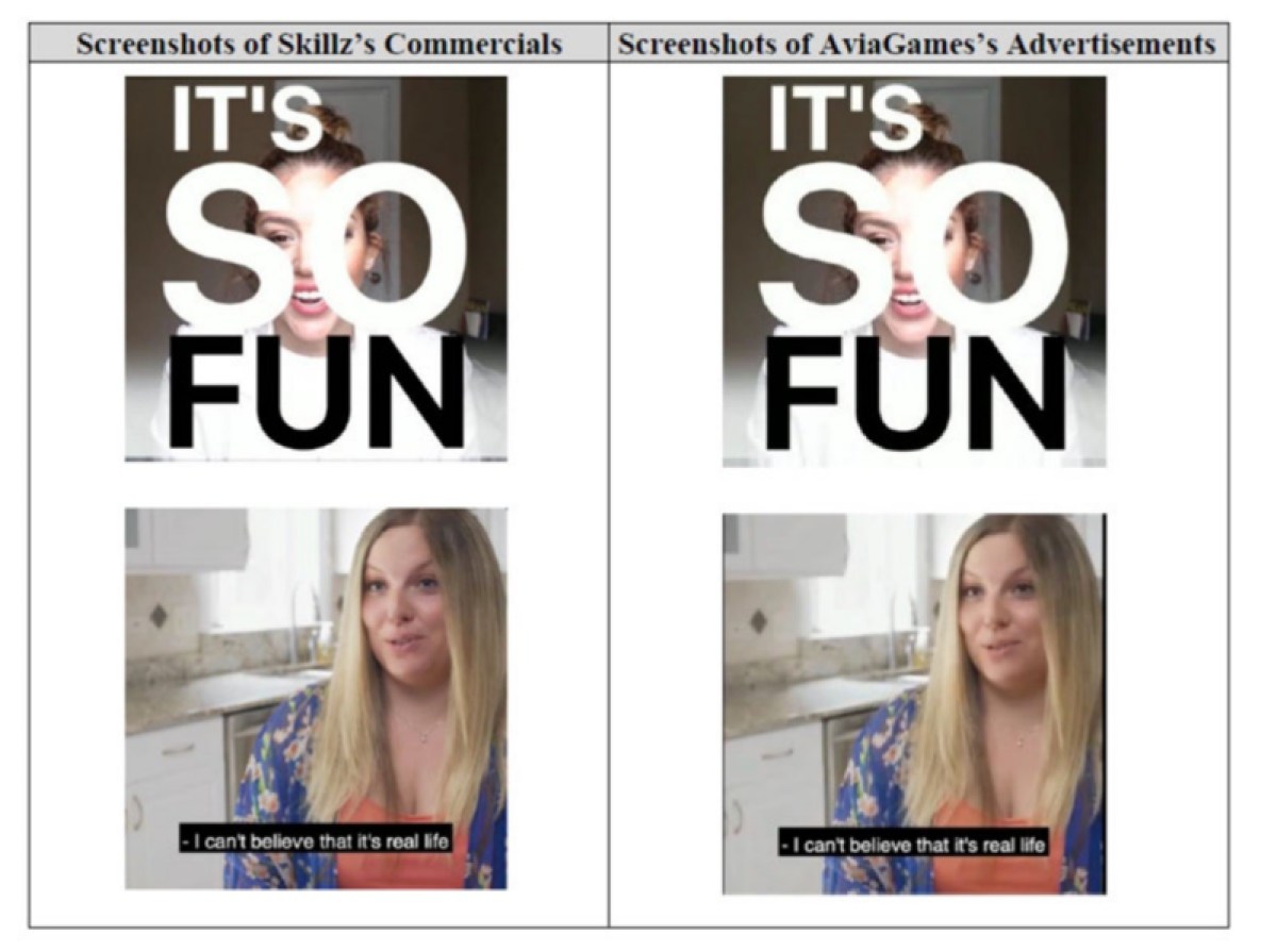Skillz accused AviaGames of copying its ads.