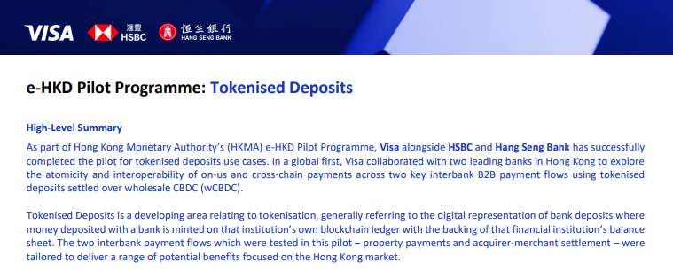 The new e-HKD pilot results as announced by Visa.