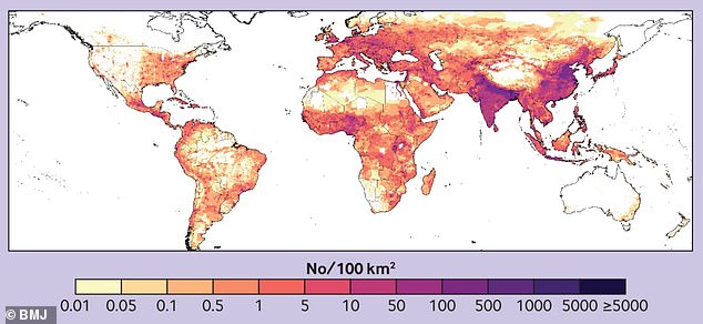 Attributable deaths to all sources of ambient air pollution were highest across South and East Asia, particularly in China with 2.44 million per year, followed by India with 2.18 million per year