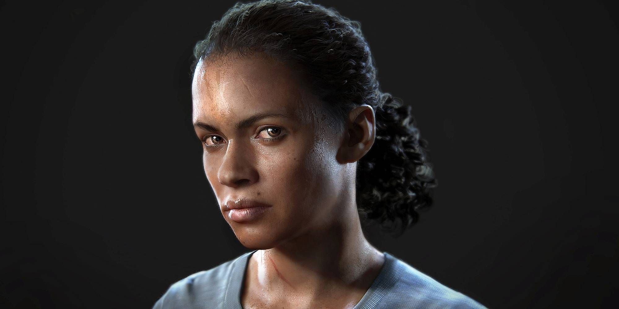Nadine Ross from Uncharted 4 and Uncharted: Lost Legacy looks to the camera