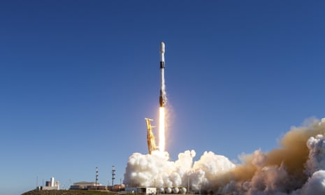 A photo of SpaceX’s Falcon 9 rocket, carrying South Korea's first indigenous spy satellite, lifting off from US Vandenberg space force base on 2 December.