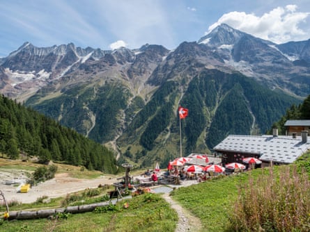 Hiking by a cafe in the Lötschental, Valais.