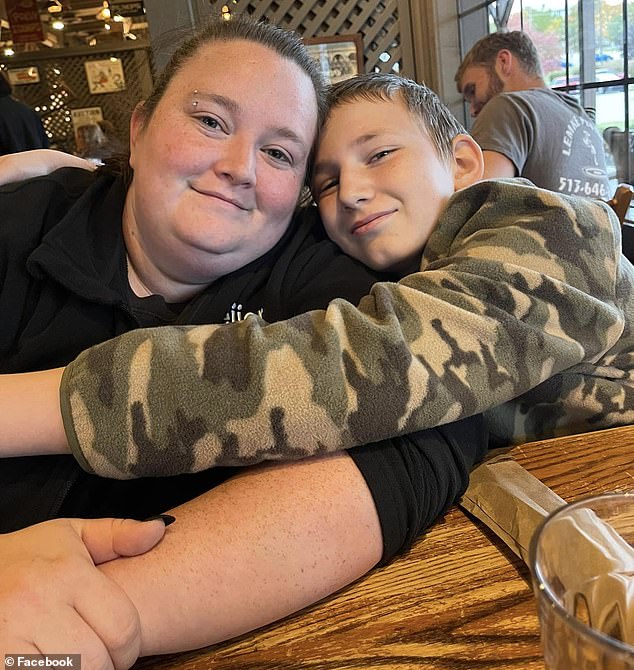 William is pictured above with his mother Mollee before he suffered from pneumonia