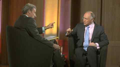 Jeremy Paxman, left, interviews the Tory leader Michael Howard in the run-up to the 2005 general election