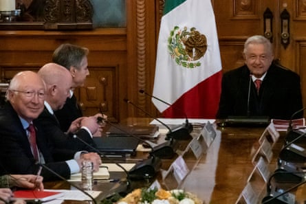 Mexican President Andrés Manuel López Obrador meets with the US secretary of state Antony Blinken.
