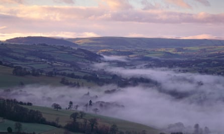 Usk valley seen from from Twyn y Gaer, Bannau Brycheiniog (Brecon Beacons).