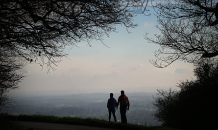 Walkers take in the view from the top of Box Hill.