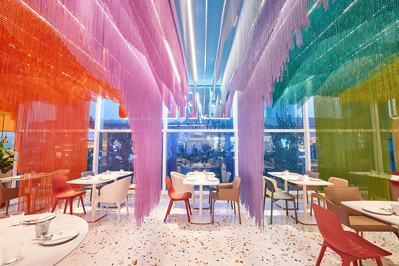 dine under a rippling rainbow at SODA architects restaurant in beijing