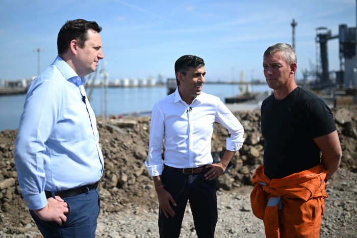 Tees Valley mayor Ben Houchen, left, with Prime Minister Rishi Sunak, centre, and developer Martin Corney on a visit to the Teesworks site