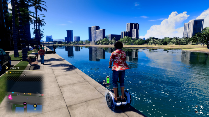 Kasuga rides a segway scooter in Like a Dragon: Infinite Wealth.