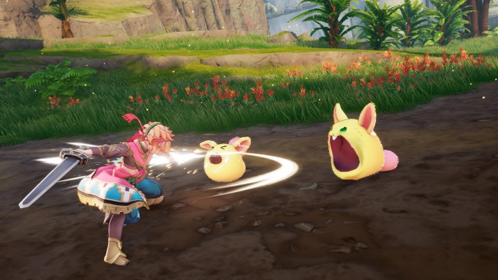 Val slashing cute rabbit enemies.