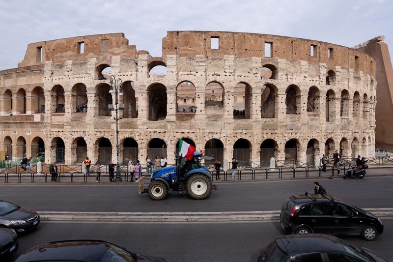 Tractors drive past the Colosseum as Italy's Meloni pledges tax help