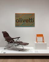 A poster for a 1967 exhibition of products by Italian manufacturer Olivetti by Argentina’s Juan Carlos Distéfano, Rubén Fontana, and Carlos Soler shares a section of the show with Colombian designer Oscar Muñoz’s 1974 Siesta chair and a 1972 chair prototype by German-born designer Gui Bonsiepe.