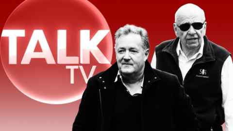 TalkTV logo, Piers Morgan and Rupert Murdoch
