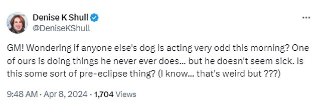 But experts have warned that pets could experience unusual behaviors when the moon completely blocks out the sun - the event can make dogs anxious