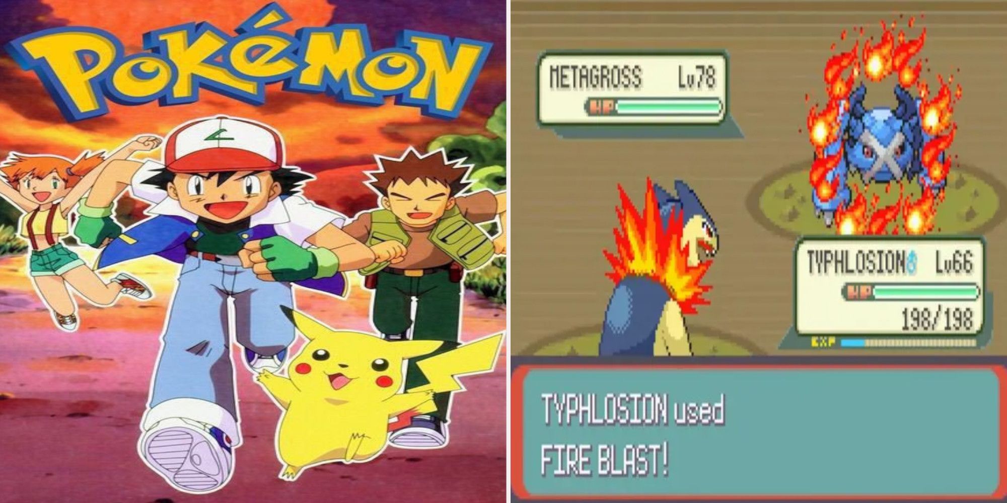Ash and Friends Run At Screen In Anime While Two High Level Pokemon Battle