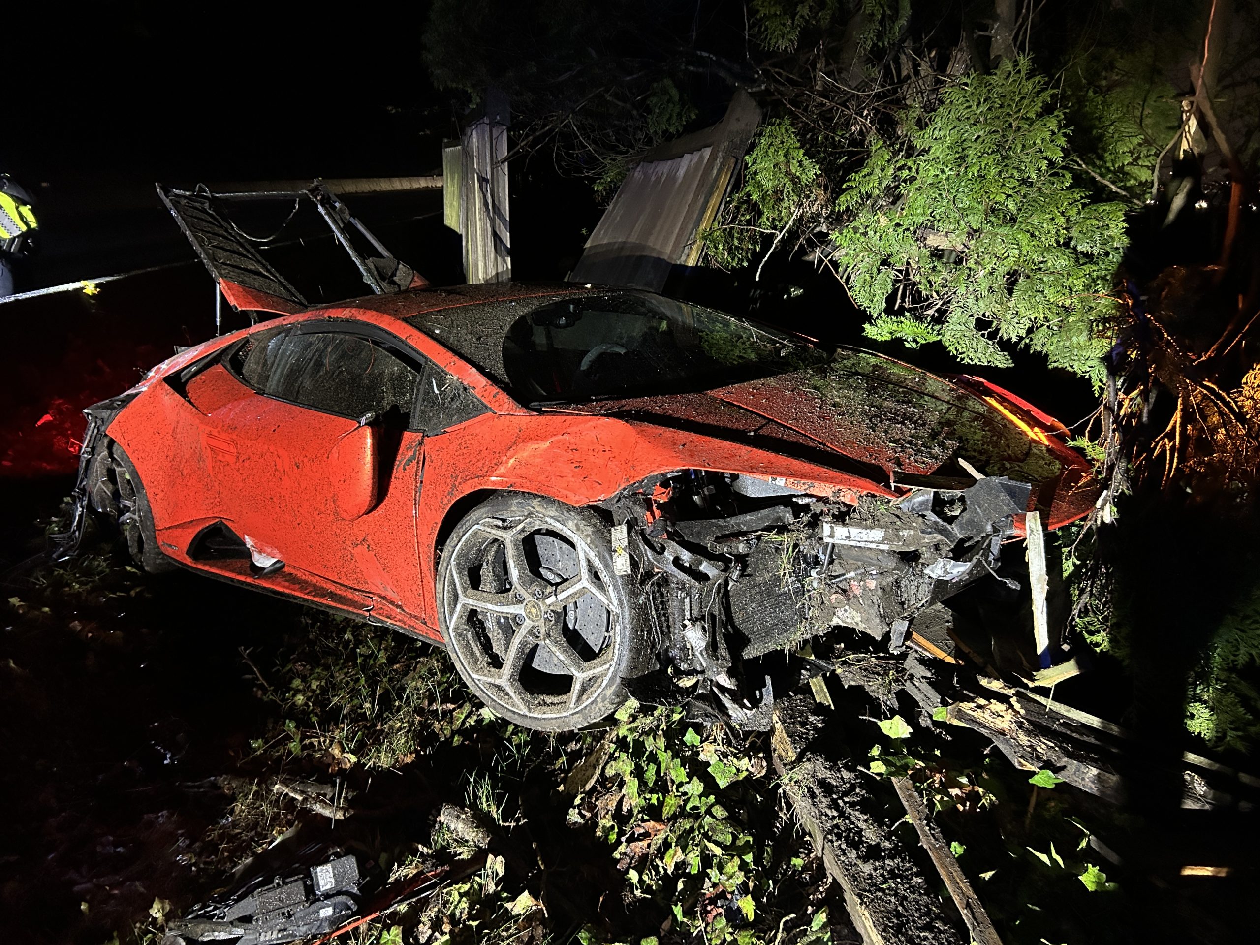 The 13-year-old boy left the Lamborghini smashed to pieces in a ditch after crashing it in Canada