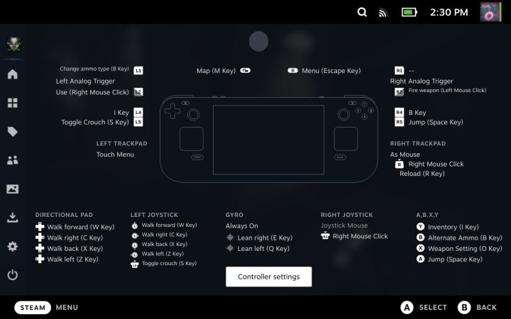 Steam Deck Controller Settings.