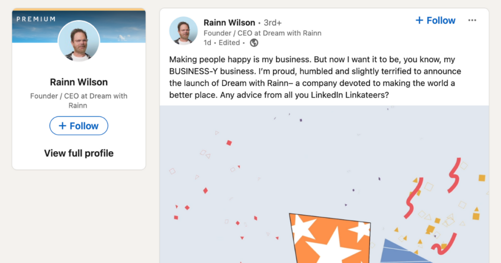 Rainn Wilson's LinkedIn page