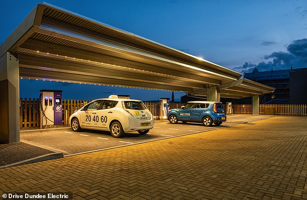 After London, Scotland leads the UK with the best provision of public chargers per 100,000 people, with Dundee (pictured) one of the leading EV cities in Europe