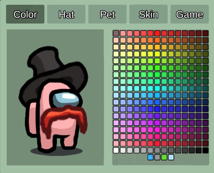 An Among Us character with 256 color options.