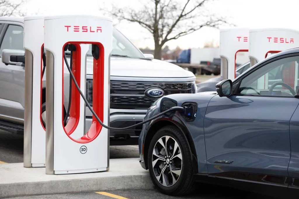 Ford EVs at Tesla Supercharger Ford EVs at Tesla Supercharger