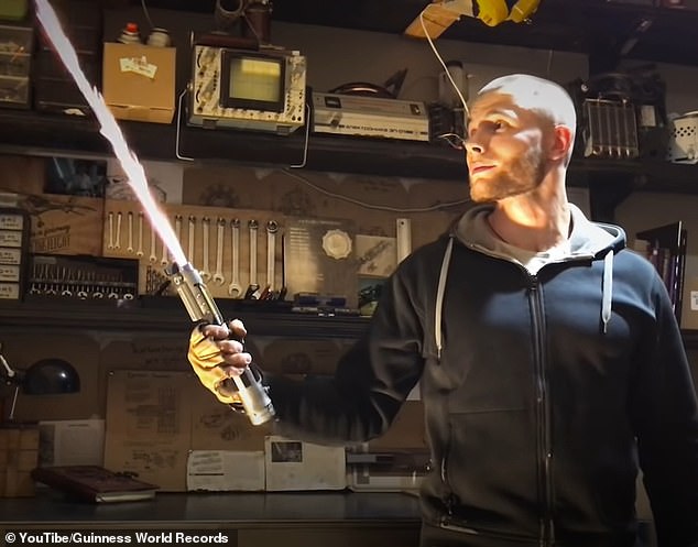 Russian YouTuber Alex Burkan made the world's first retractable lightsaber in 2022. The blade has the ability to cut through steel, but it works for only 30 seconds and doesn't look much like the perfectly straight jet of colour like in the movies