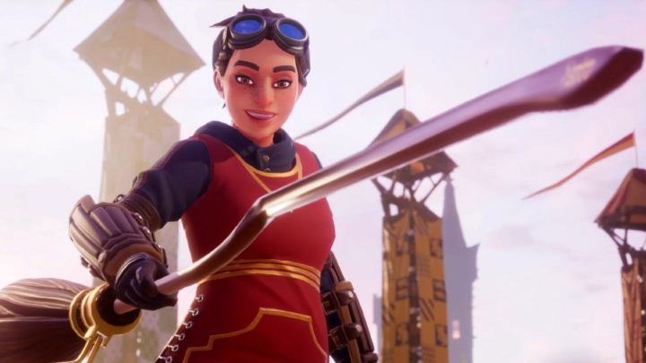 A quidditch player with their broom.