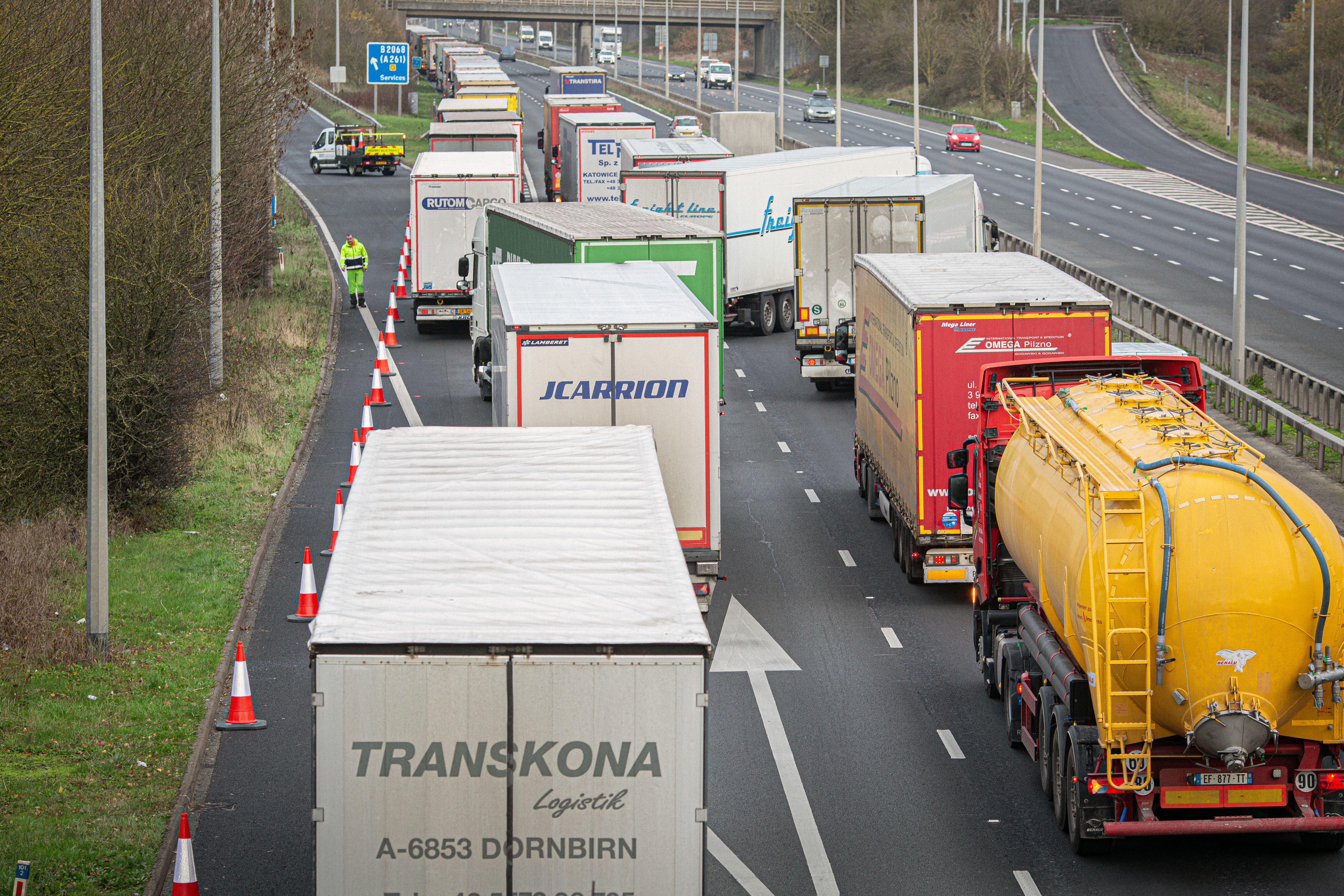 Backlog at junction 11 on the M20 as the lorries tried to approach the Eurotunnel