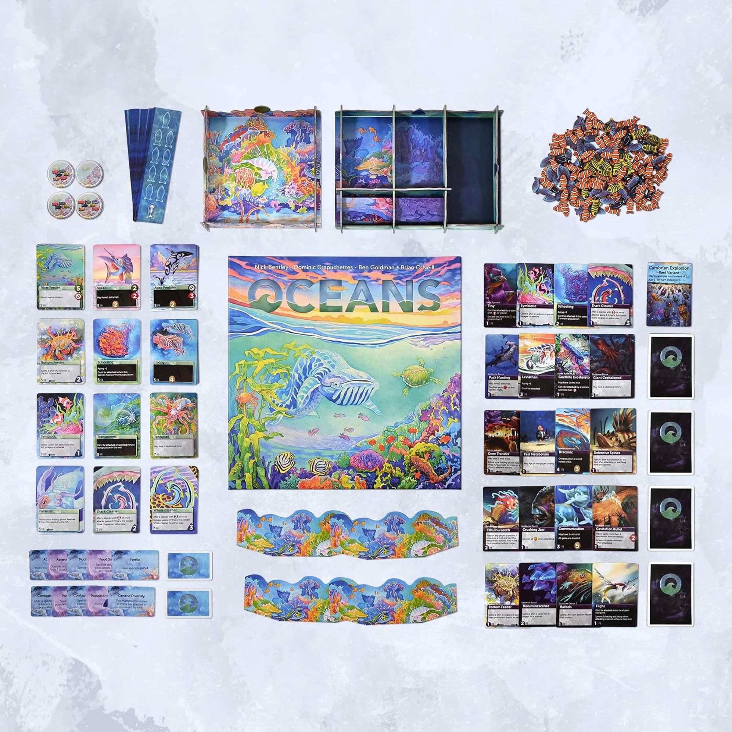 The board and cards for Evolution: Oceans.