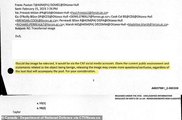 A possible reason, as one public affairs official with Canada's Department of National Defence (DND) warned colleagues, was the Canadian military's own internal fears that releasing this UFO image 'may create more questions/confusion'