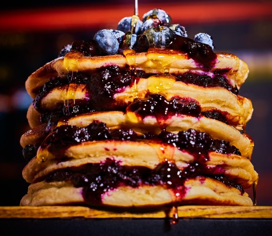 The Fluffly Buttermilk Pancakes come in a stack of three or five 