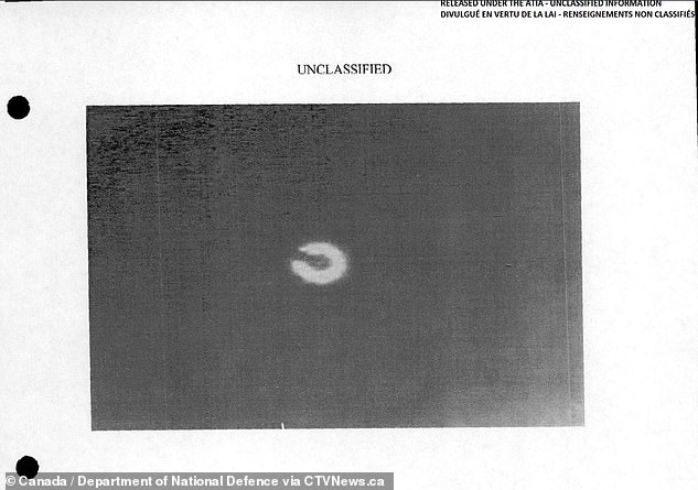 Canada has released the first-ever image of the UFO shot down during a chase above Alaska and the Yukon that followed the Chinese spy balloon drama of February 2023 (above)