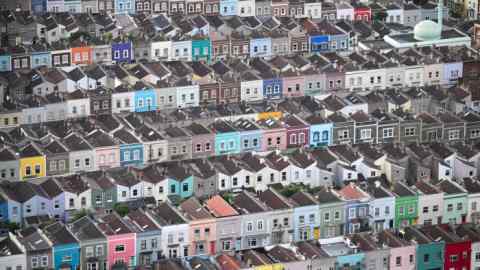 An aerial view showing rooftops of houses in a residential housing area in Bristol