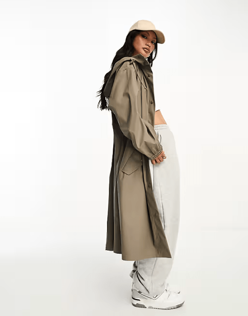 ASOS DESIGN Rubberised Rain Parka Coat in Mushroom