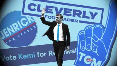 Montage shows Tory leader Rishi Sunak with campaign logos from the four leadership candidates