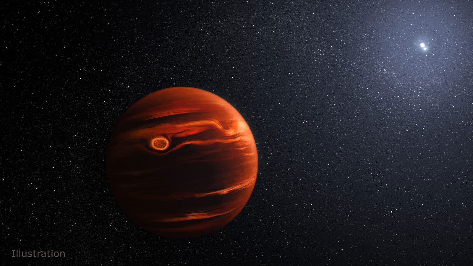 An artist’s impression of the exoplanet WASP-17b, which may contain clouds of quartz in its atmosphere.