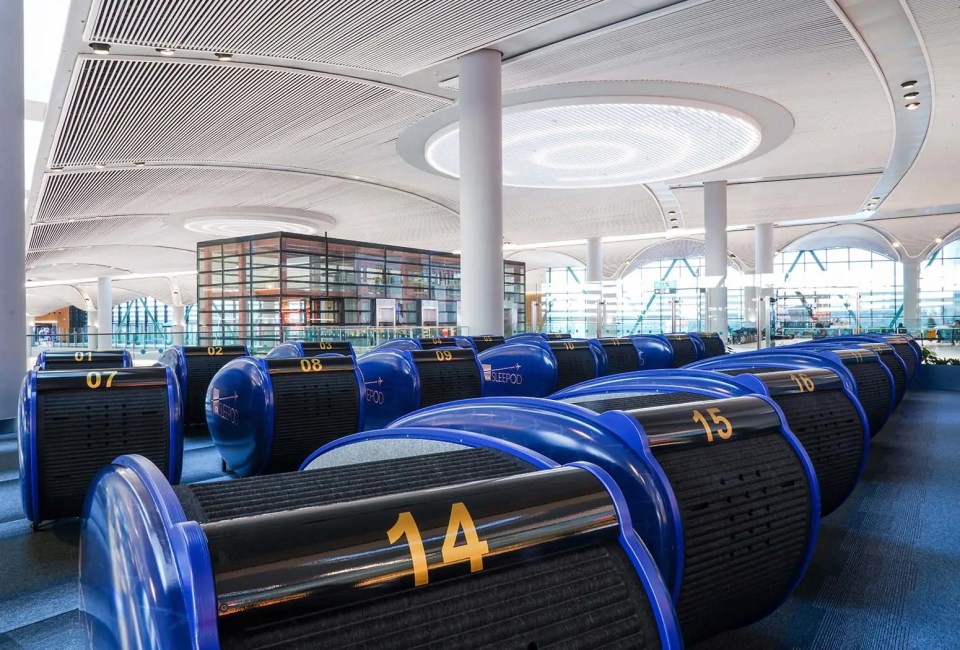 You can rent sleeping pods, although there are free napping areas around the airport