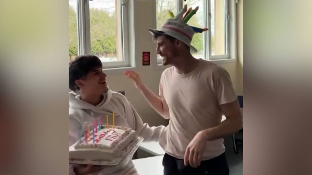 Click to play video: 'Surrey students fake fight to surprise teacher on birthday'