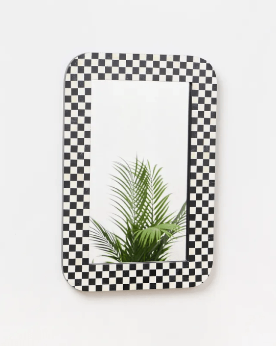 Chequerboard Monochrome Bone & Resin Rectangle Wall Mirror