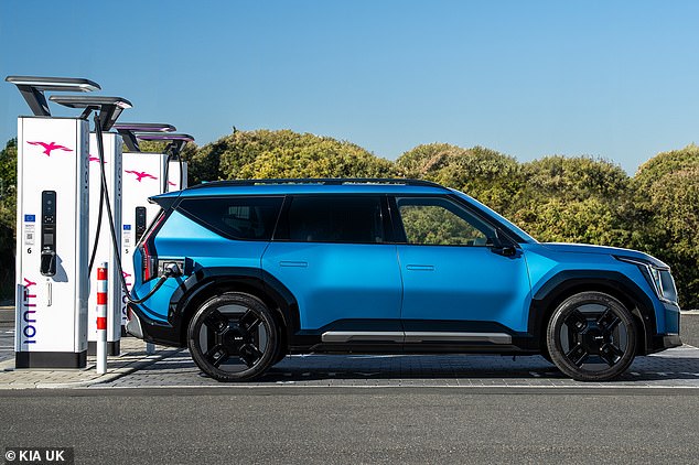 Kia is one brand that has hedged its bets on the transition to EV. While it currently has five different battery models on sale in the UK (including the EV9 pictured), it has also retained a strong line-up of new petrol and hybrid models