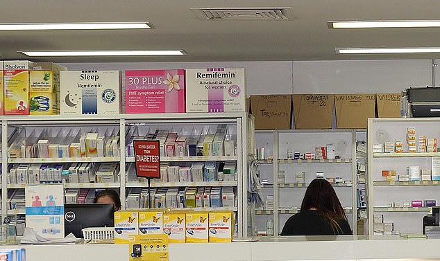 In May this year, Australia's pharmaceutical watchdog, the TGA, finally updated its warning labels on all SSRI drugs to state clearly they can cause persistent sexual dysfunction. This warning also applies to similar SNRI medication (stock image of a pharmacy)