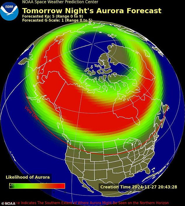 Most of Washington, Montana , the Dakotas, Minnesota , Wisconsin , Michigan and Maine are positioned for potential auroras. And northern regions of Idaho , Wyoming , New York, Vermont and New Hampshire may also see the colored lights