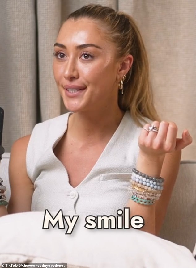 Made in Chelsea star Sophie Habboo has also admitted she had a 'accident' with the injectable after her dentist suggested it might help stop her grinding her teeth. It left her unable to smile (pictured speaking about the incident on the Wednesdays Podcast)