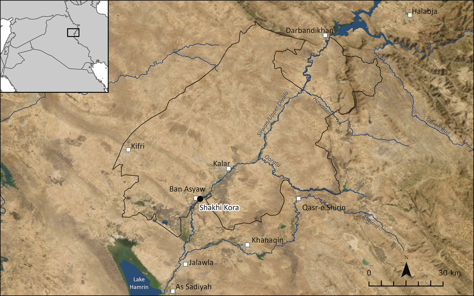 A map of Iraq showing the Shakhi Kora site